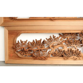 侊陽銘 深彫松 木彫欄間 2枚1組　R0214 