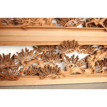 侊陽銘 深彫松 木彫欄間 2枚1組　R0214 