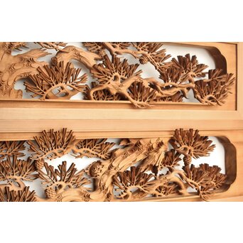 侊陽銘 深彫松 木彫欄間 2枚1組　R0214 