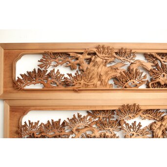 侊陽銘 深彫松 木彫欄間 2枚1組　R0214 