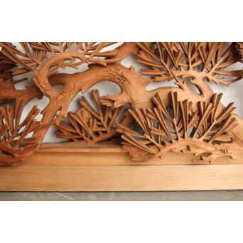 侊陽銘 深彫松 木彫欄間 2枚1組　R0214 