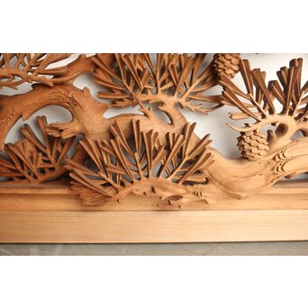 侊陽銘 深彫松 木彫欄間 2枚1組　R0214 