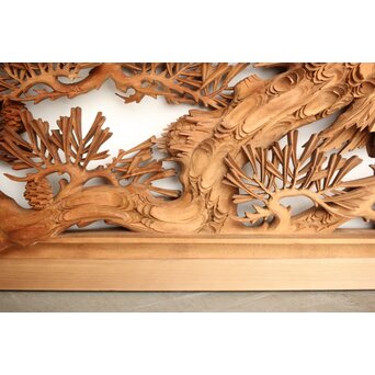 侊陽銘 深彫松 木彫欄間 2枚1組　R0214 