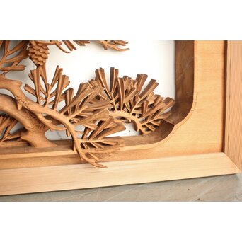 侊陽銘 深彫松 木彫欄間 2枚1組　R0214 