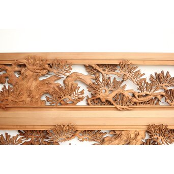 侊陽銘 深彫松 木彫欄間 2枚1組　R0214 