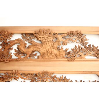 侊陽銘 深彫松 木彫欄間 2枚1組　R0214 