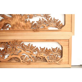 侊陽銘 深彫松 木彫欄間 2枚1組　R0214 