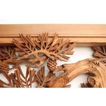 侊陽銘 深彫松 木彫欄間 2枚1組　R0214 