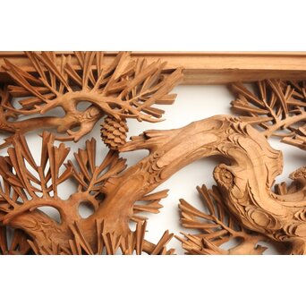 侊陽銘 深彫松 木彫欄間 2枚1組　R0214 