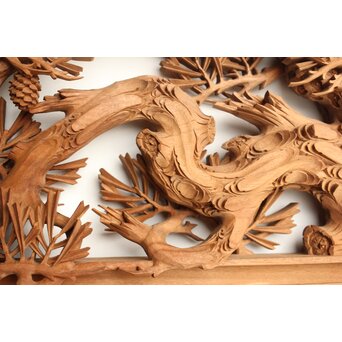 侊陽銘 深彫松 木彫欄間 2枚1組　R0214 