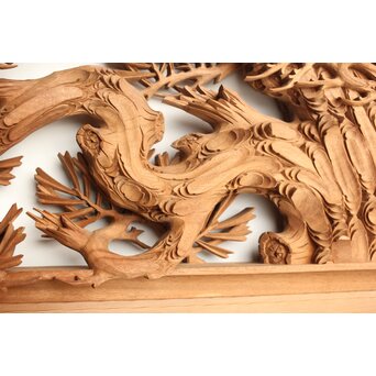 侊陽銘 深彫松 木彫欄間 2枚1組　R0214 