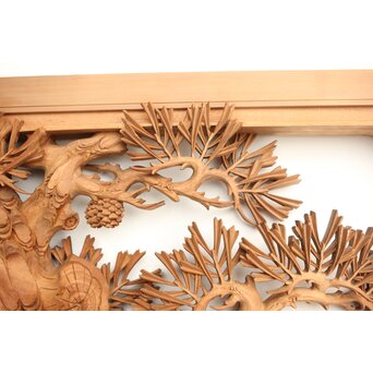 侊陽銘 深彫松 木彫欄間 2枚1組　R0214 