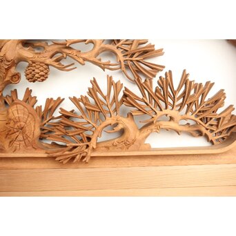 侊陽銘 深彫松 木彫欄間 2枚1組　R0214 