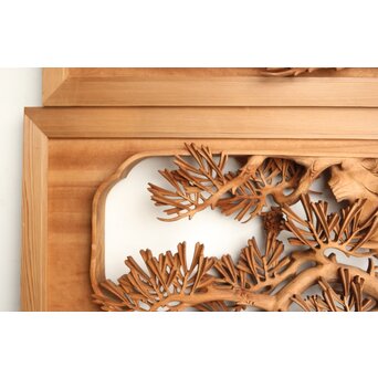 侊陽銘 深彫松 木彫欄間 2枚1組　R0214 