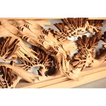 侊陽銘 深彫松 木彫欄間 2枚1組　R0214 