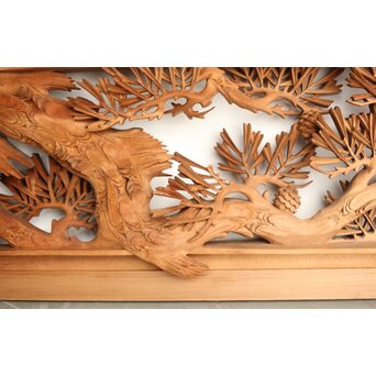 侊陽銘 深彫松 木彫欄間 2枚1組　R0214 