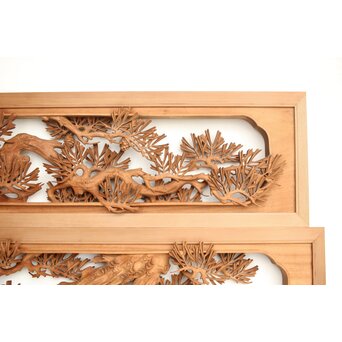 侊陽銘 深彫松 木彫欄間 2枚1組　R0214 