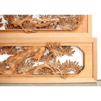 侊陽銘 深彫松 木彫欄間 2枚1組　R0214 