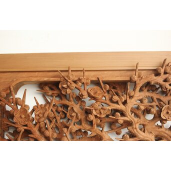 侊陽銘 深彫松竹梅 木彫欄間 2枚1組　R0215Y 