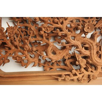 侊陽銘 深彫松竹梅 木彫欄間 2枚1組　R0215Y 