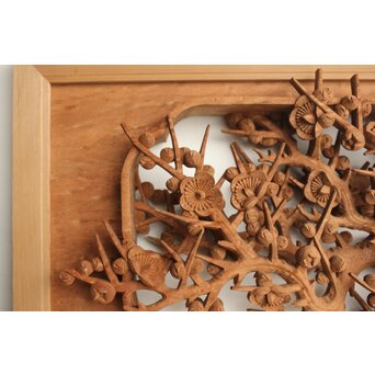 侊陽銘 深彫松竹梅 木彫欄間 2枚1組　R0215Y 