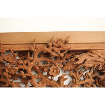 侊陽銘 深彫松竹梅 木彫欄間 2枚1組　R0215Y 