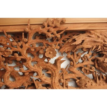 侊陽銘 深彫松竹梅 木彫欄間 2枚1組　R0215Y 