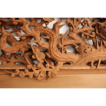 侊陽銘 深彫松竹梅 木彫欄間 2枚1組　R0215Y 