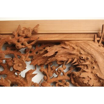 侊陽銘 深彫松竹梅 木彫欄間 2枚1組　R0215Y 