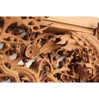 侊陽銘 深彫松竹梅 木彫欄間 2枚1組　R0215Y 