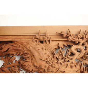 侊陽銘 深彫松竹梅 木彫欄間 2枚1組　R0215Y 