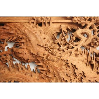 侊陽銘 深彫松竹梅 木彫欄間 2枚1組　R0215Y 