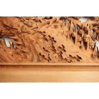 侊陽銘 深彫松竹梅 木彫欄間 2枚1組　R0215Y 