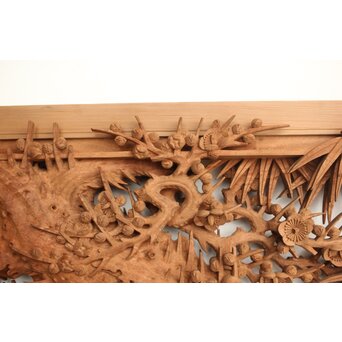 侊陽銘 深彫松竹梅 木彫欄間 2枚1組　R0215Y 