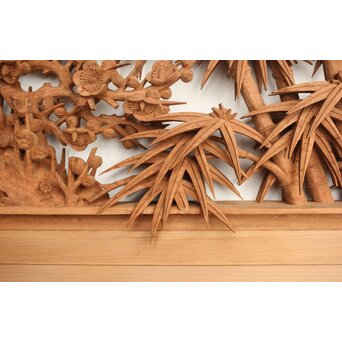 侊陽銘 深彫松竹梅 木彫欄間 2枚1組　R0215Y 