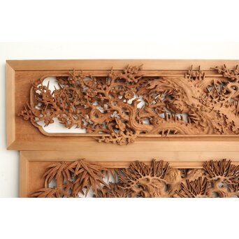 侊陽銘 深彫松竹梅 木彫欄間 2枚1組　R0215Y 