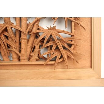 侊陽銘 深彫松竹梅 木彫欄間 2枚1組　R0215Y 