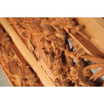 侊陽銘 深彫松竹梅 木彫欄間 2枚1組　R0215Y 