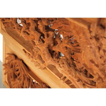 侊陽銘 深彫松竹梅 木彫欄間 2枚1組　R0215Y 