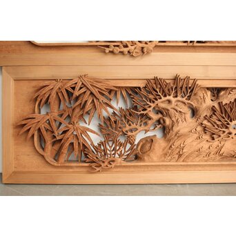 侊陽銘 深彫松竹梅 木彫欄間 2枚1組　R0215Y 