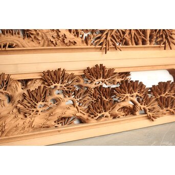 侊陽銘 深彫松竹梅 木彫欄間 2枚1組　R0215Y 