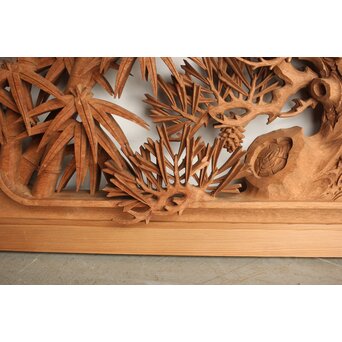 侊陽銘 深彫松竹梅 木彫欄間 2枚1組　R0215Y 