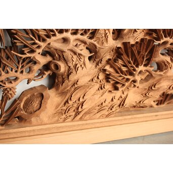 侊陽銘 深彫松竹梅 木彫欄間 2枚1組　R0215Y 