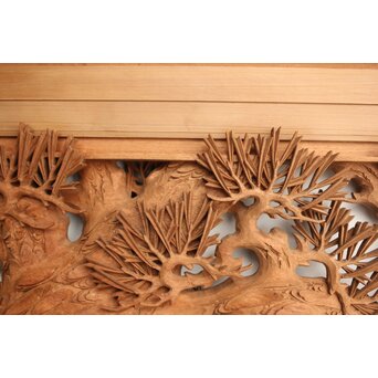 侊陽銘 深彫松竹梅 木彫欄間 2枚1組　R0215Y 