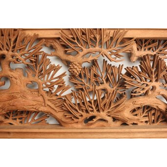 侊陽銘 深彫松竹梅 木彫欄間 2枚1組　R0215Y 