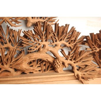 侊陽銘 深彫松竹梅 木彫欄間 2枚1組　R0215Y 