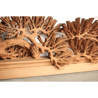 侊陽銘 深彫松竹梅 木彫欄間 2枚1組　R0215Y 