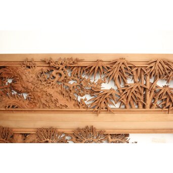 侊陽銘 深彫松竹梅 木彫欄間 2枚1組　R0215Y 