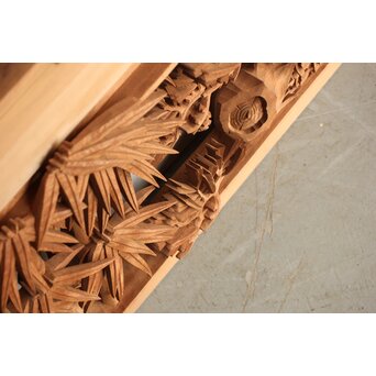 侊陽銘 深彫松竹梅 木彫欄間 2枚1組　R0215Y 