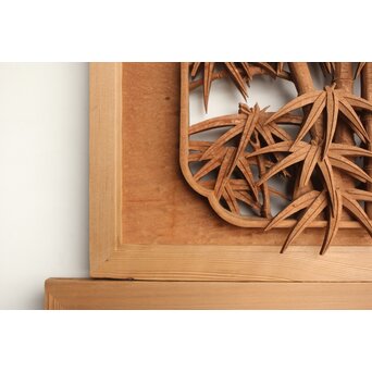 侊陽銘 深彫松竹梅 木彫欄間 2枚1組　R0215Y 